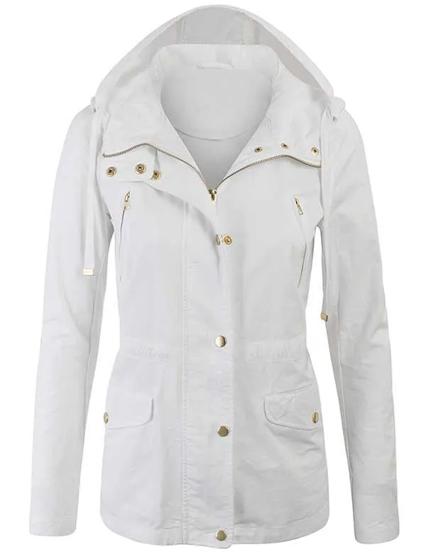 Womens Zip Up Military Anorak Safari Jacket with Hoodie