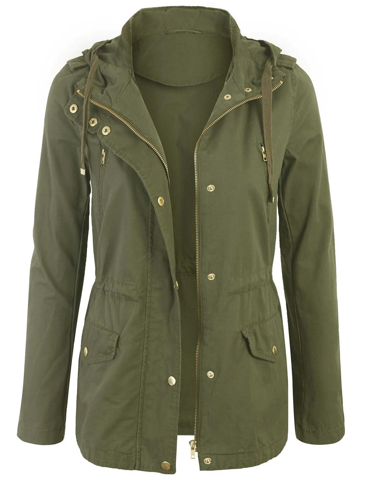 Womens Zip Up Military Anorak Safari Jacket with Hoodie
