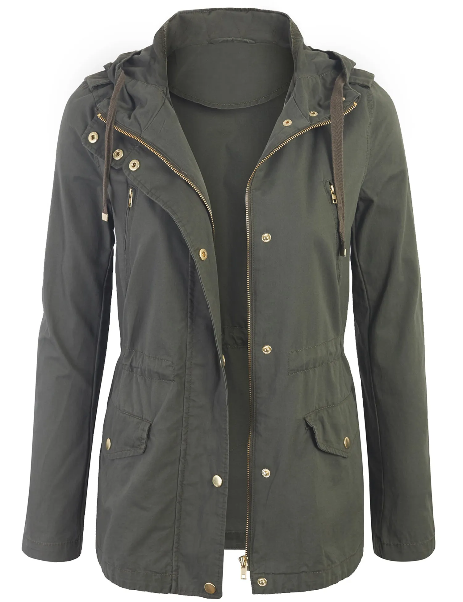 Womens Zip Up Military Anorak Safari Jacket with Hoodie