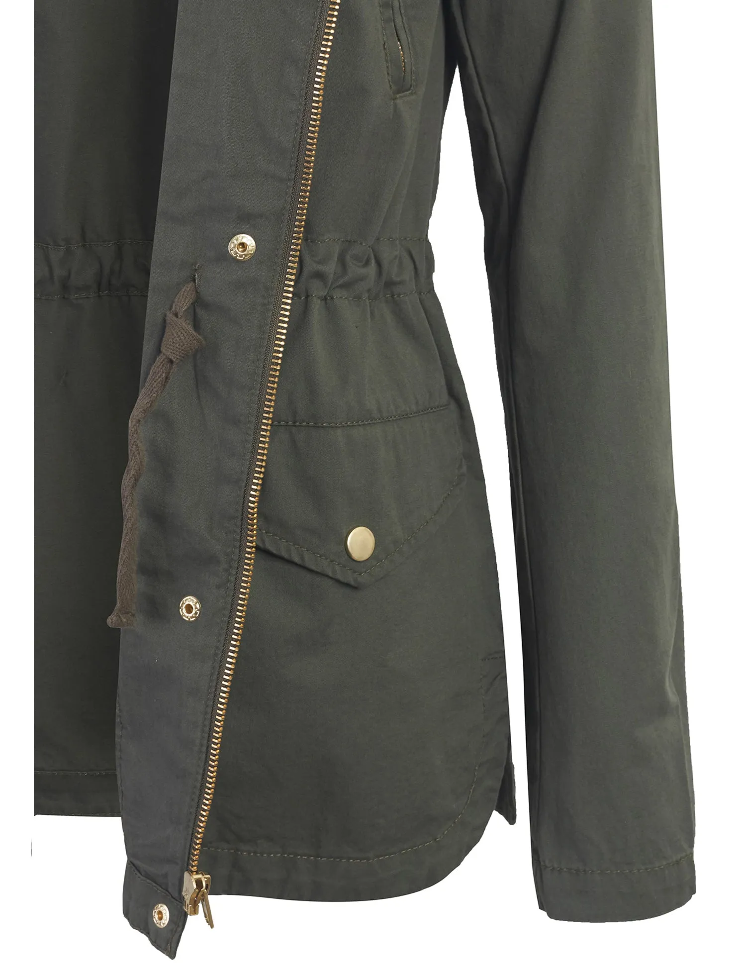 Womens Zip Up Military Anorak Safari Jacket with Hoodie