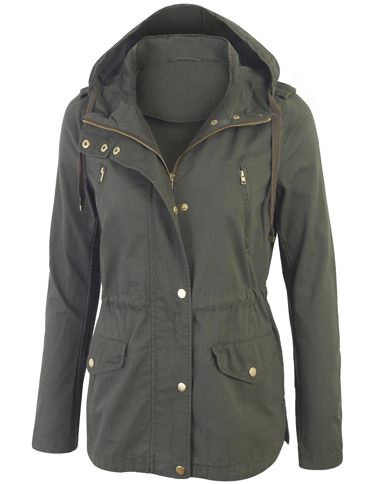 Womens Zip Up Military Anorak Safari Jacket with Hoodie