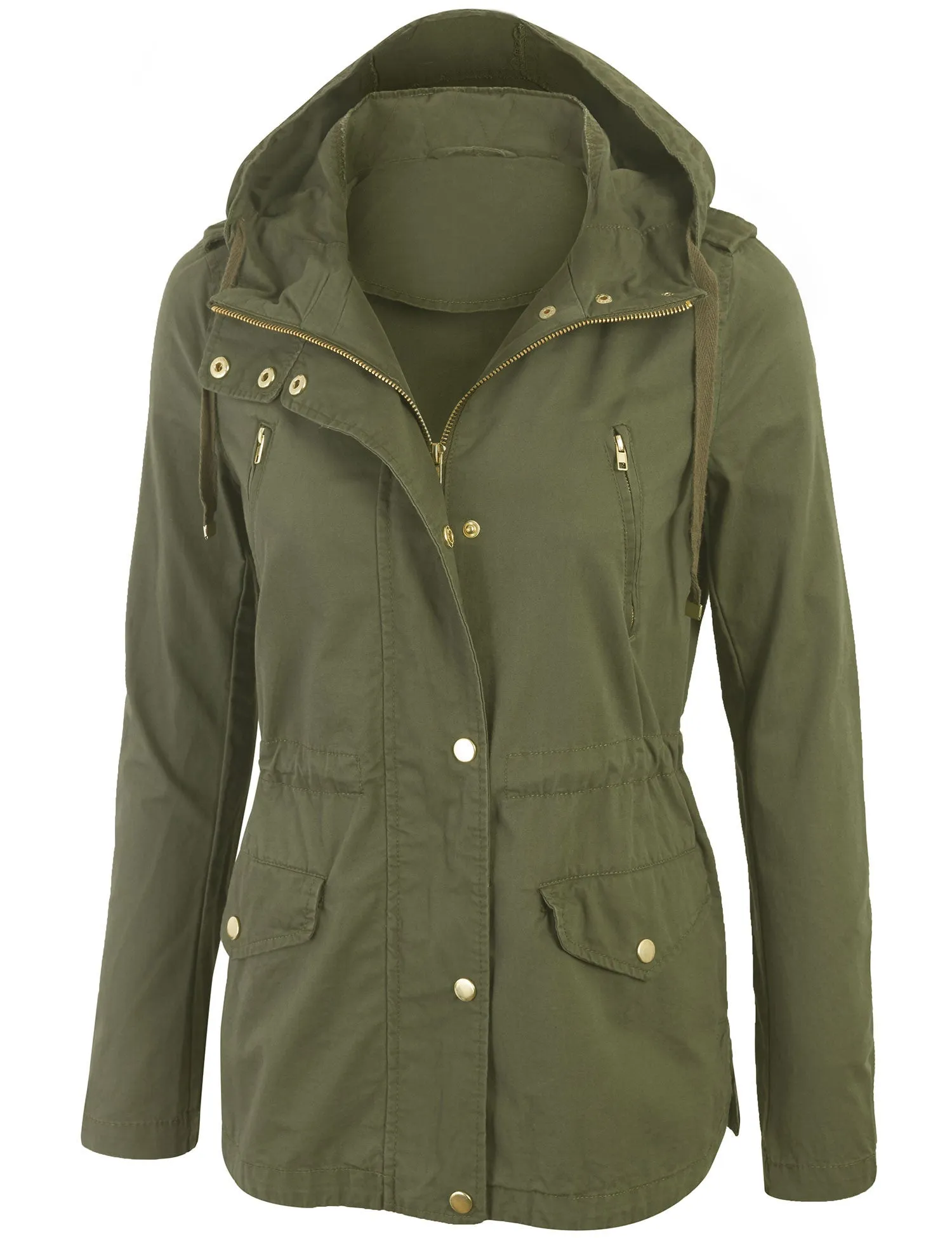 Womens Zip Up Military Anorak Safari Jacket with Hoodie