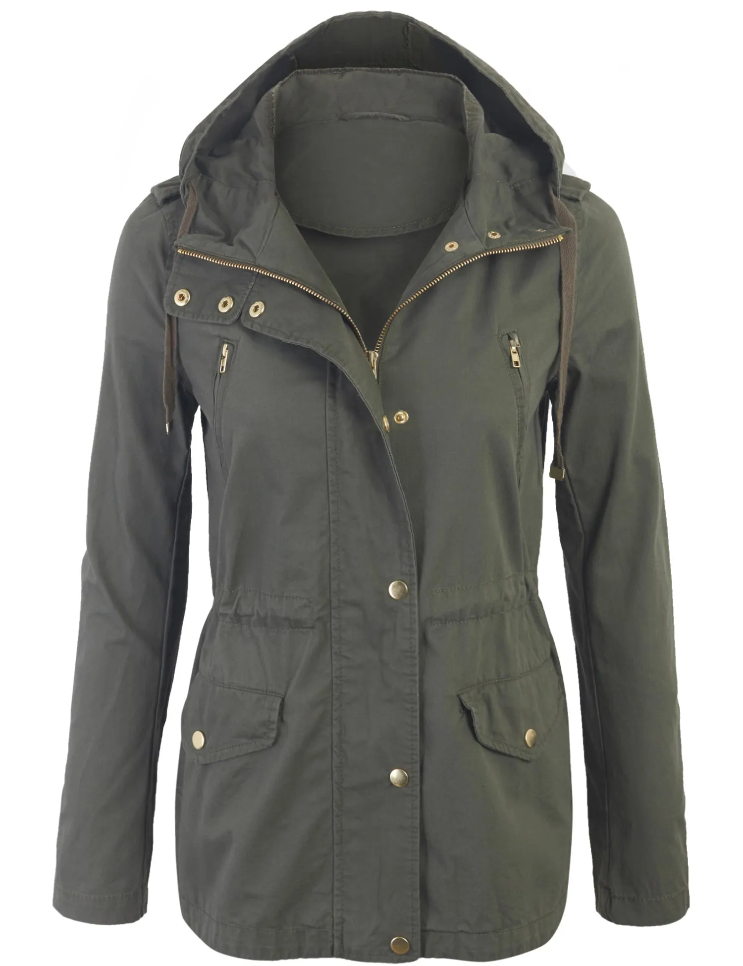 Womens Zip Up Military Anorak Safari Jacket with Hoodie