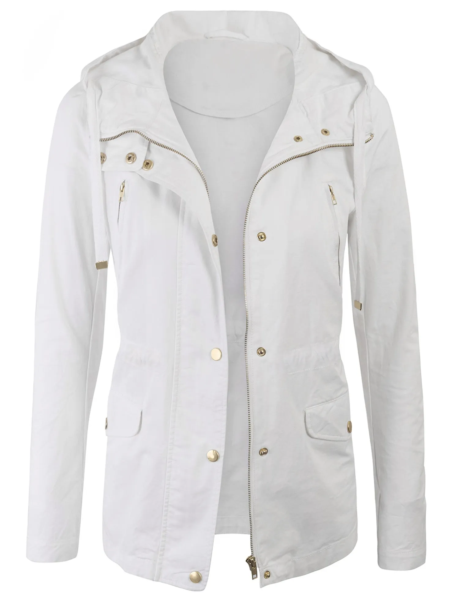 Womens Zip Up Military Anorak Safari Jacket with Hoodie