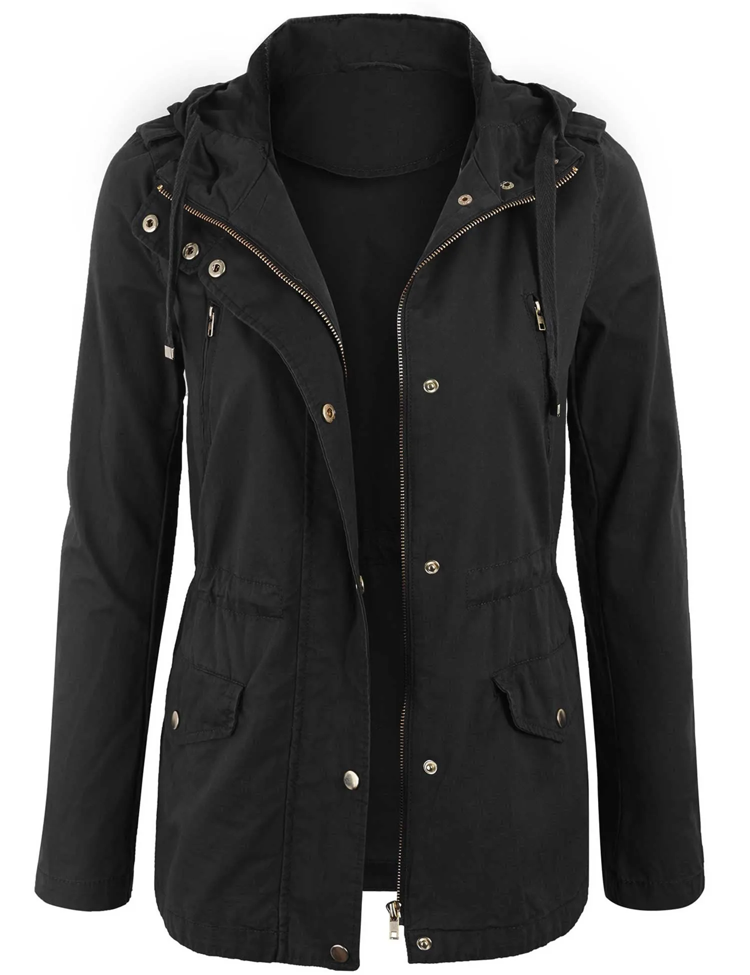 Womens Zip Up Military Anorak Safari Jacket with Hoodie