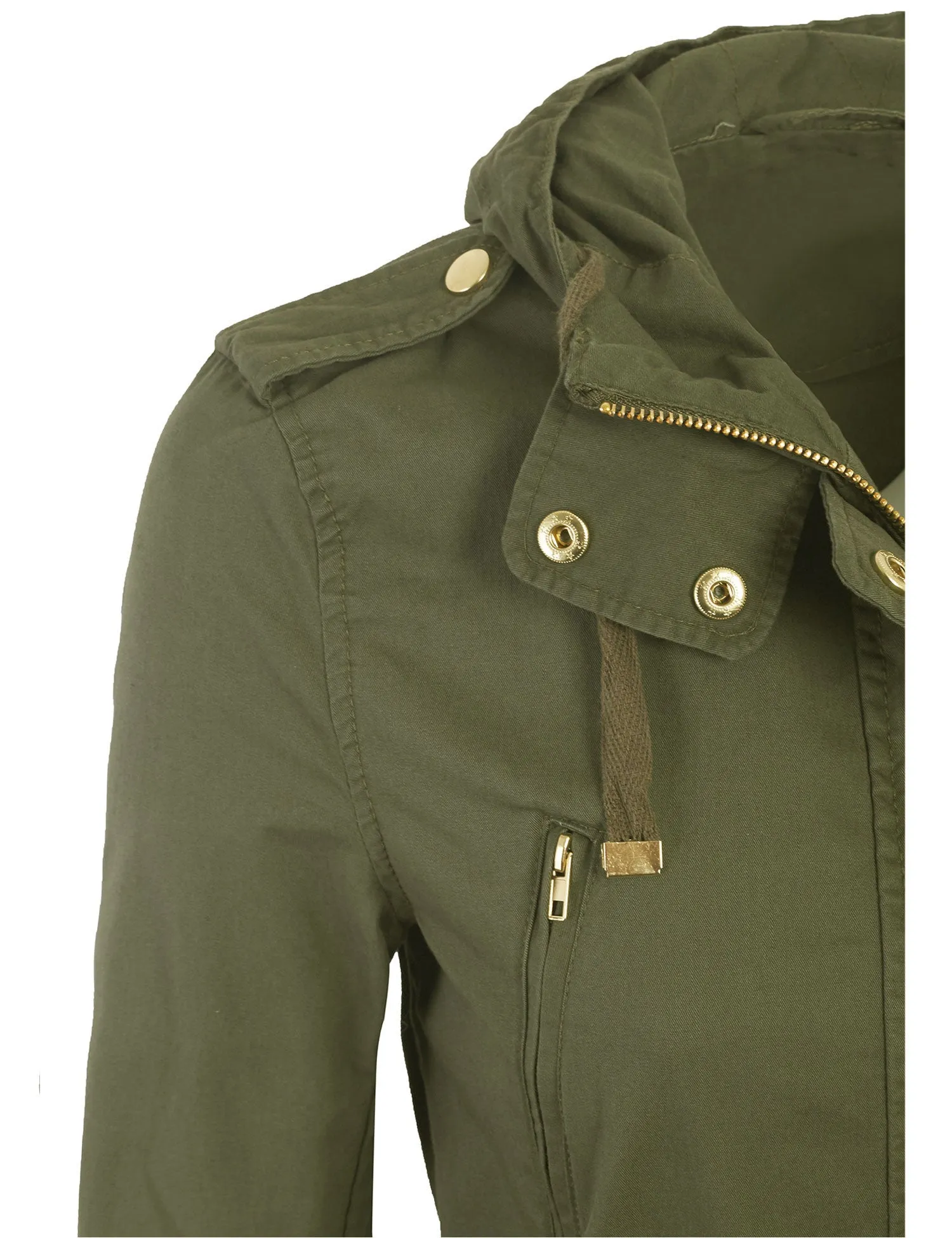 Womens Zip Up Military Anorak Safari Jacket with Hoodie