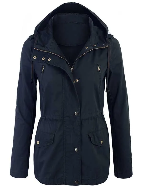 Womens Zip Up Military Anorak Safari Jacket with Hoodie
