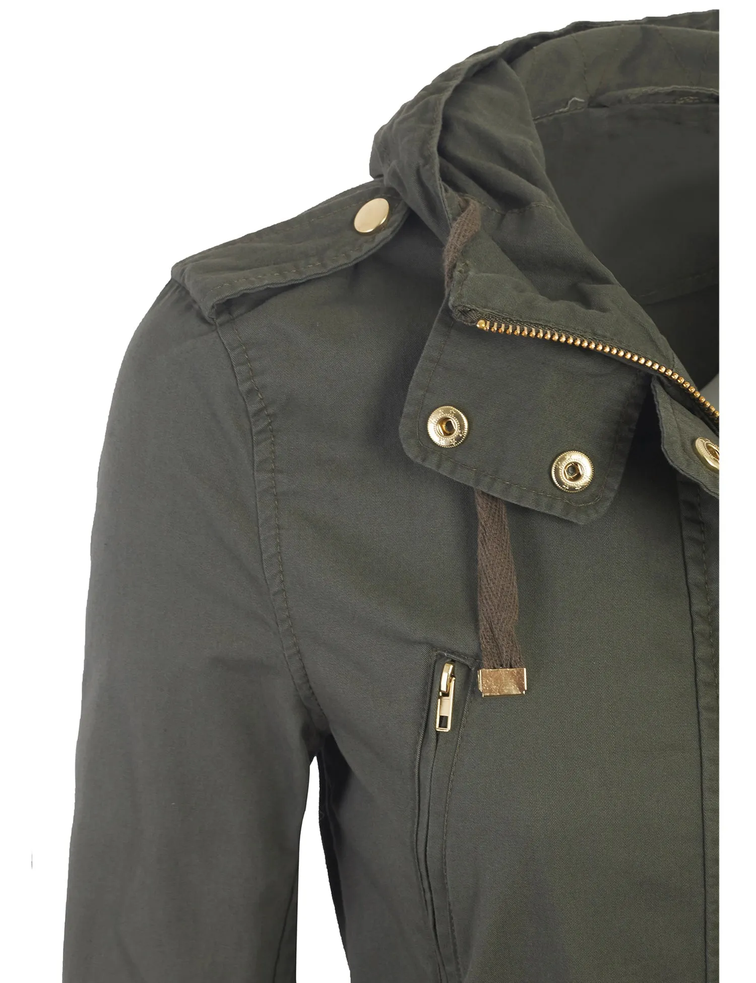 Womens Zip Up Military Anorak Safari Jacket with Hoodie