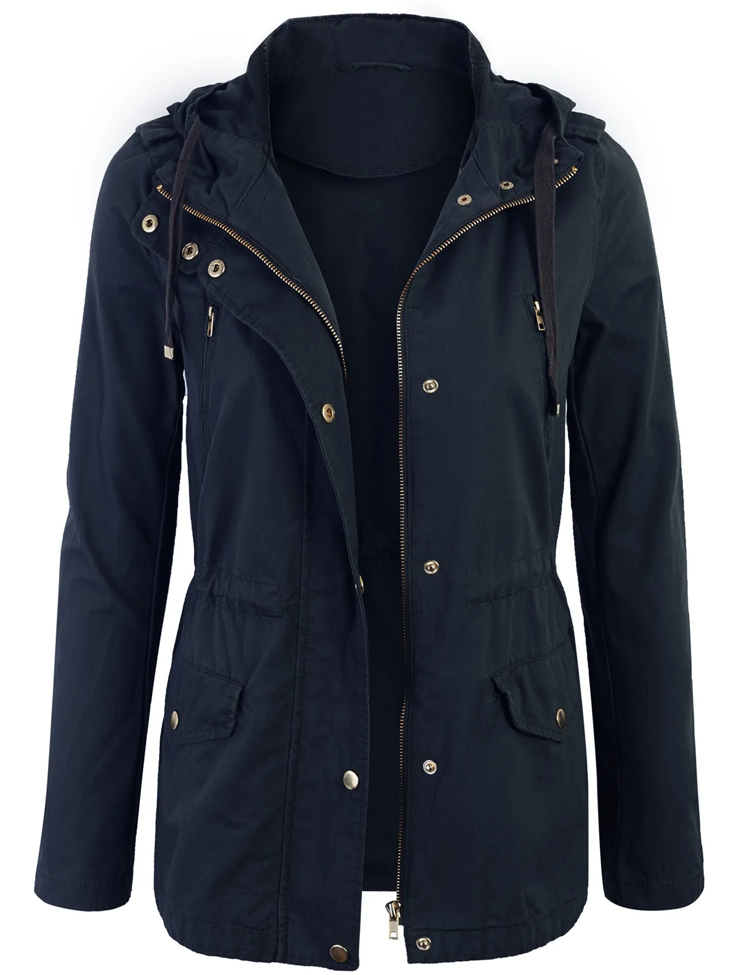 Womens Zip Up Military Anorak Safari Jacket with Hoodie