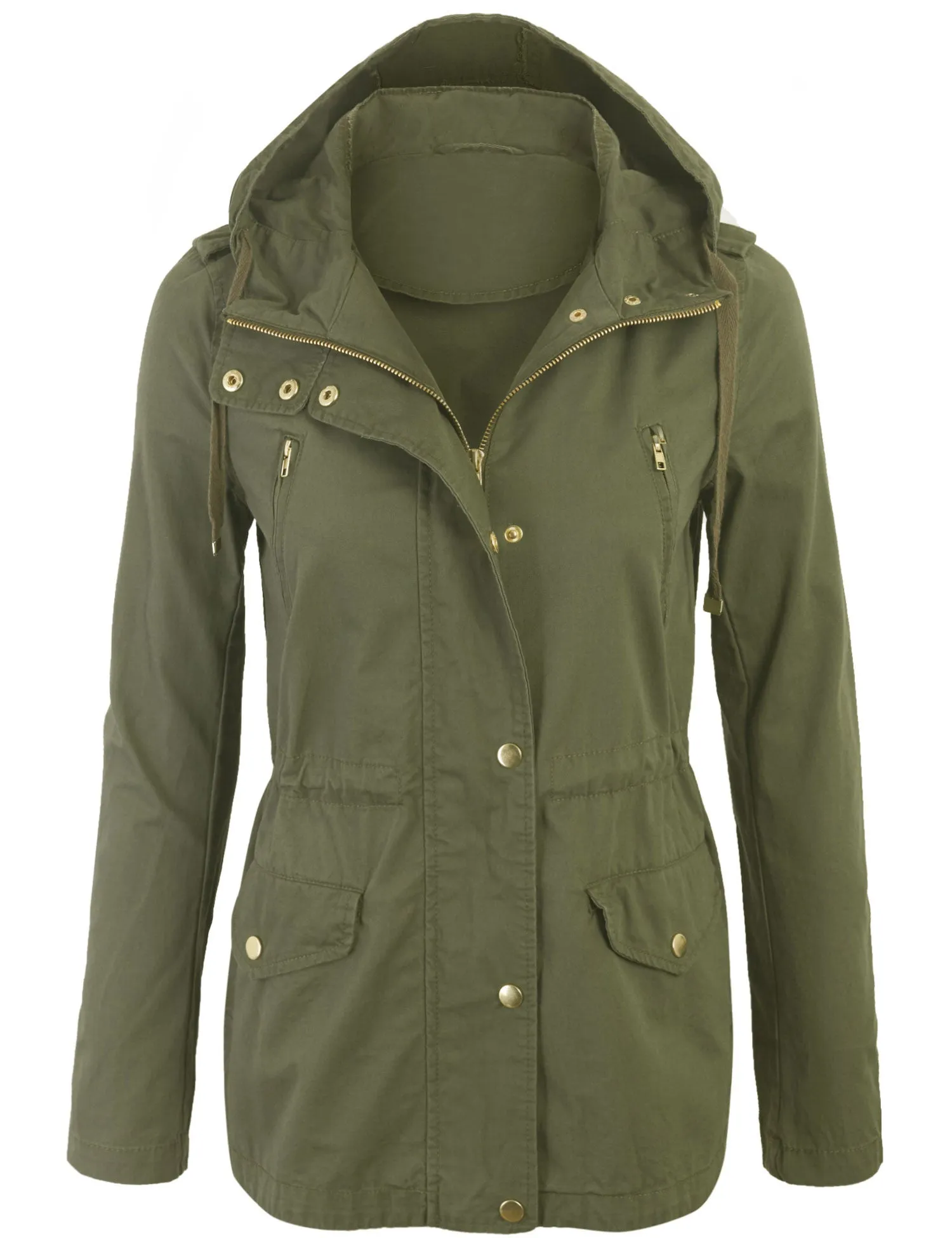 Womens Zip Up Military Anorak Safari Jacket with Hoodie