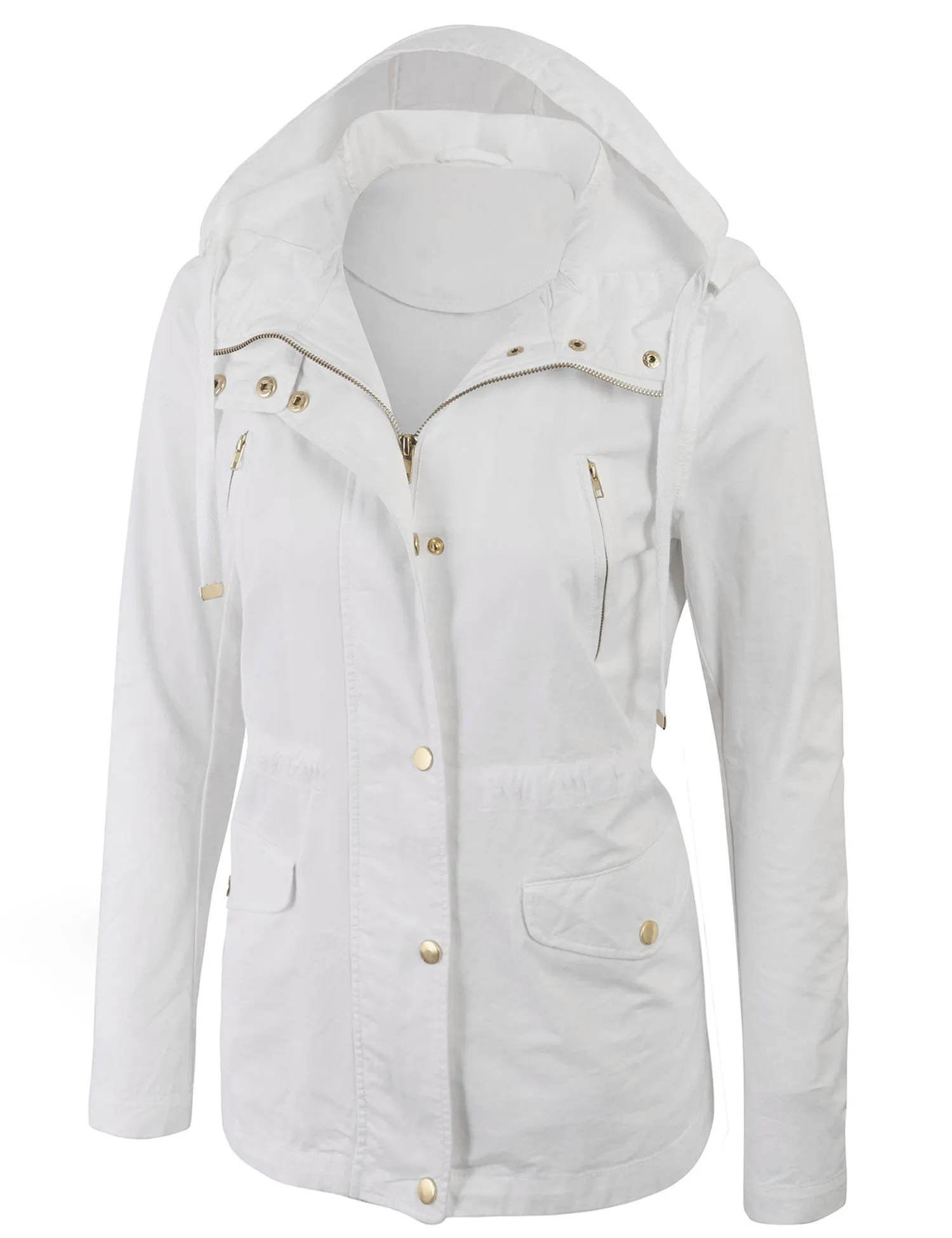 Womens Zip Up Military Anorak Safari Jacket with Hoodie