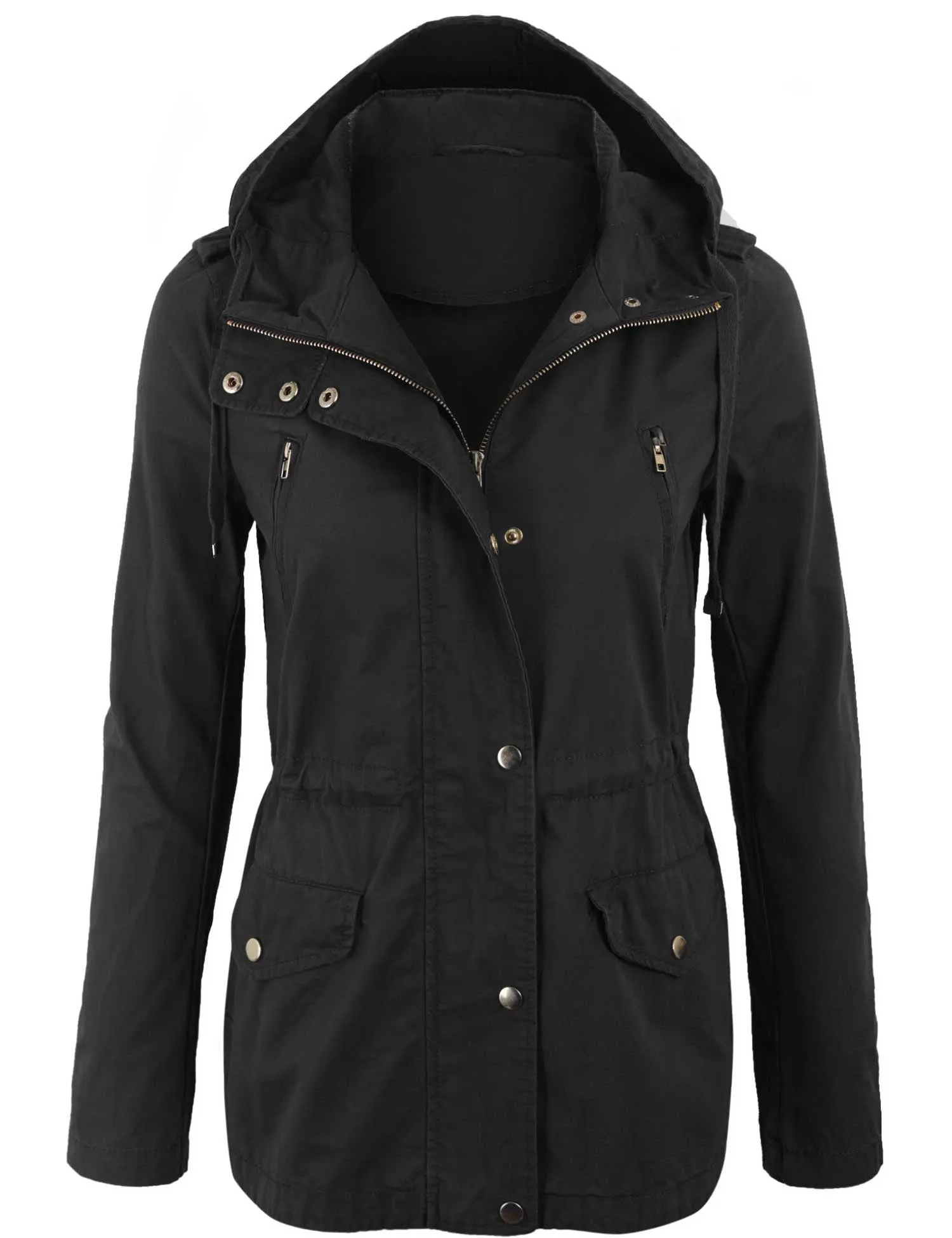 Womens Zip Up Military Anorak Safari Jacket with Hoodie