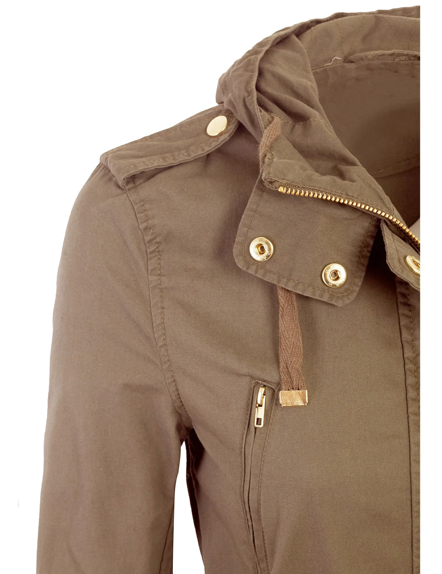 Womens Zip Up Military Anorak Safari Jacket with Hoodie