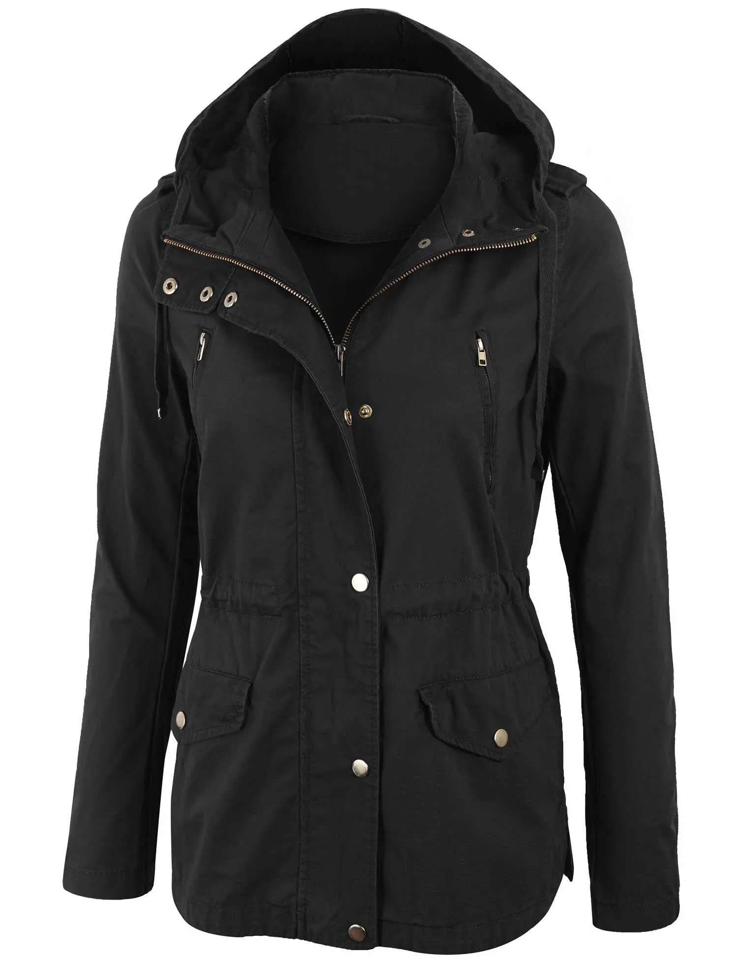 Womens Zip Up Military Anorak Safari Jacket with Hoodie