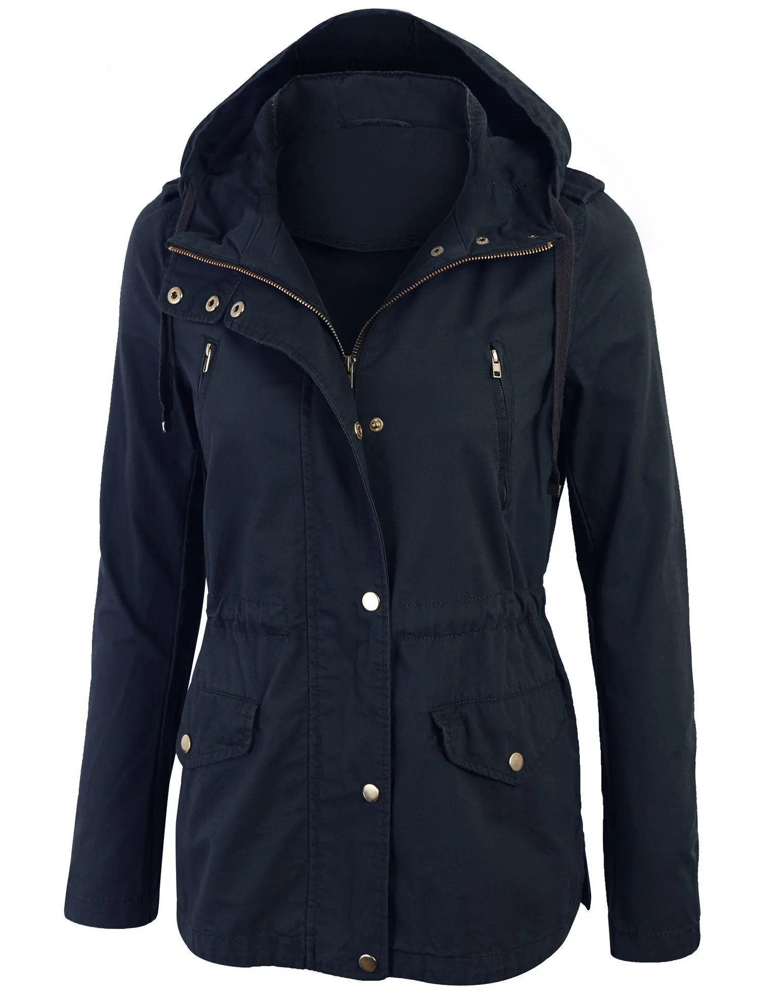 Womens Zip Up Military Anorak Safari Jacket with Hoodie